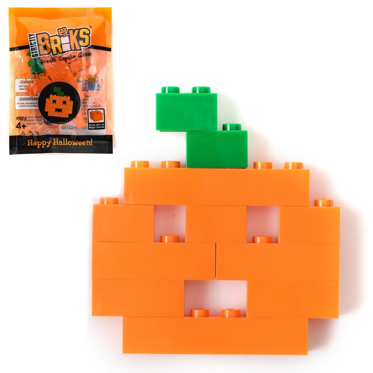 Strictly Briks Toy Building Block, Halloween Pumpkin Bricks, 15 Trick or Treat Goody Bags, 11 Pieces per Pack, 100% Compatible with All Major Brands, For Kids Ages 4+